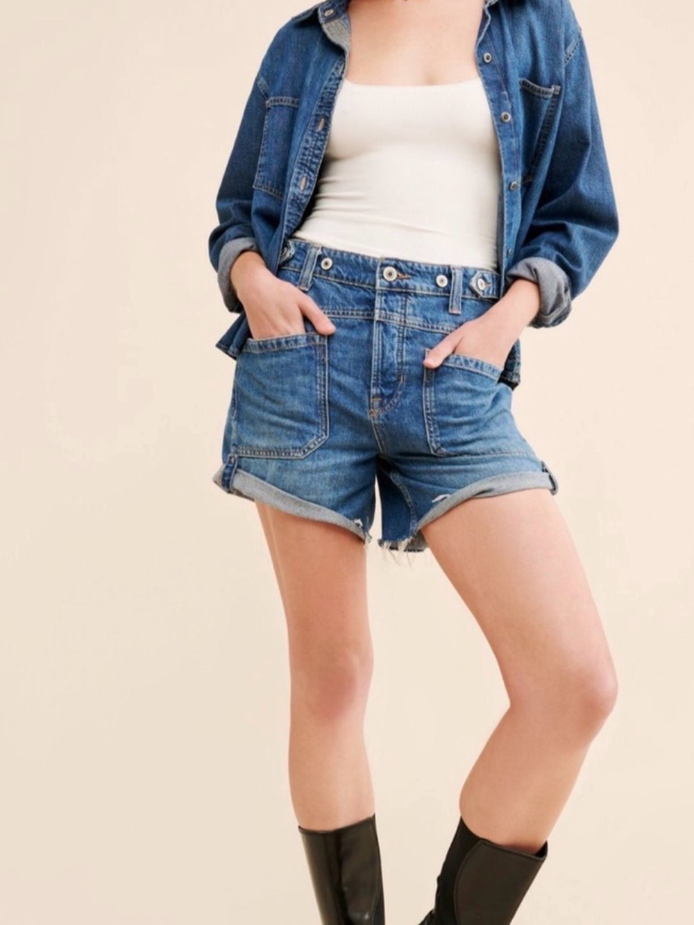 We the Free People 31 Palmer Mid Rise Short West Coast Blue Denim Jort NWT $98